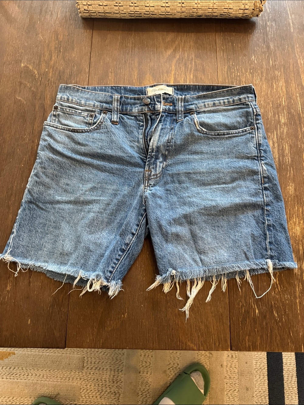 Madewell Medium Blue Denim Frayed Hem Cutoff Shorts